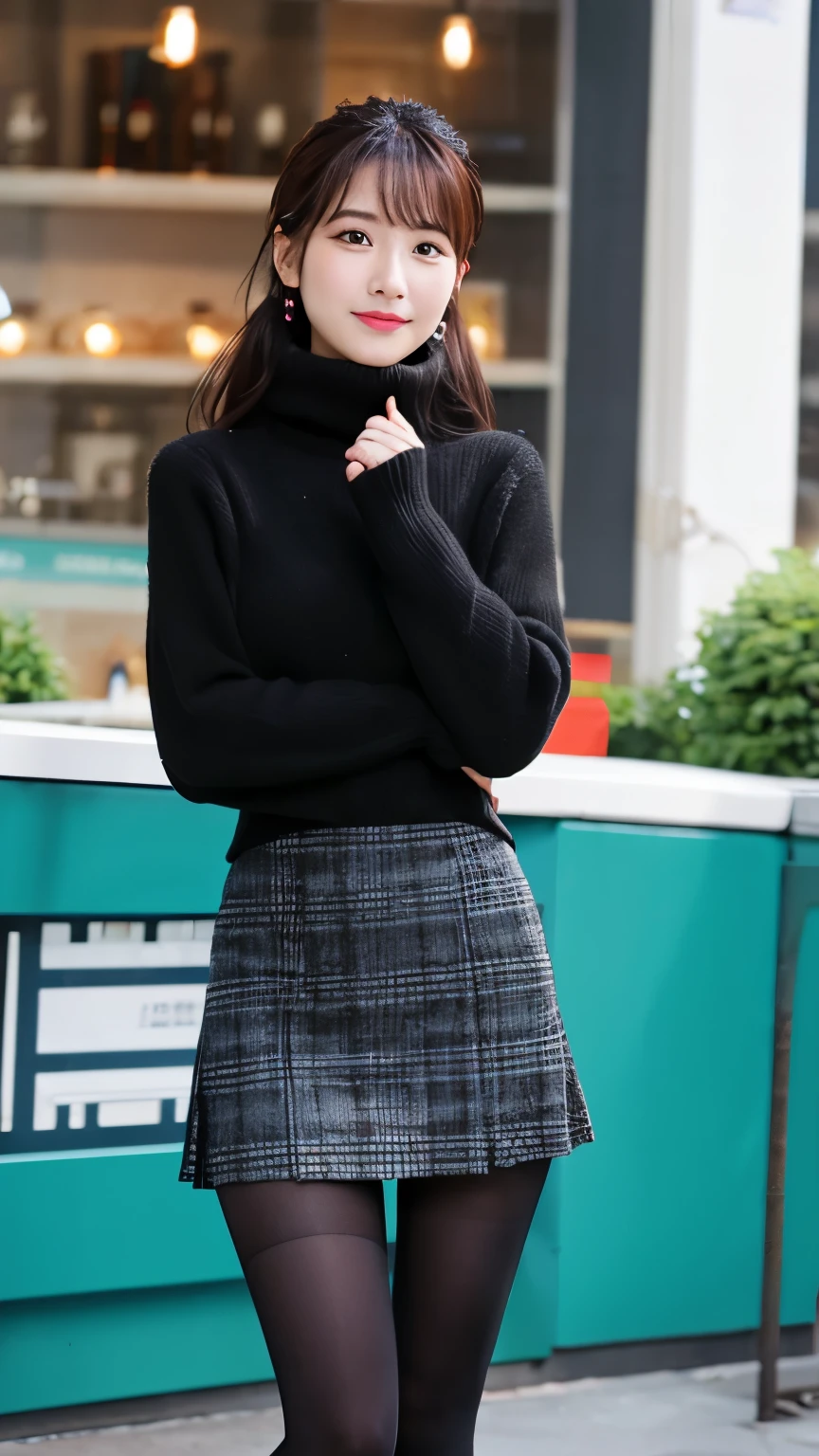 skirt、woman、black tights