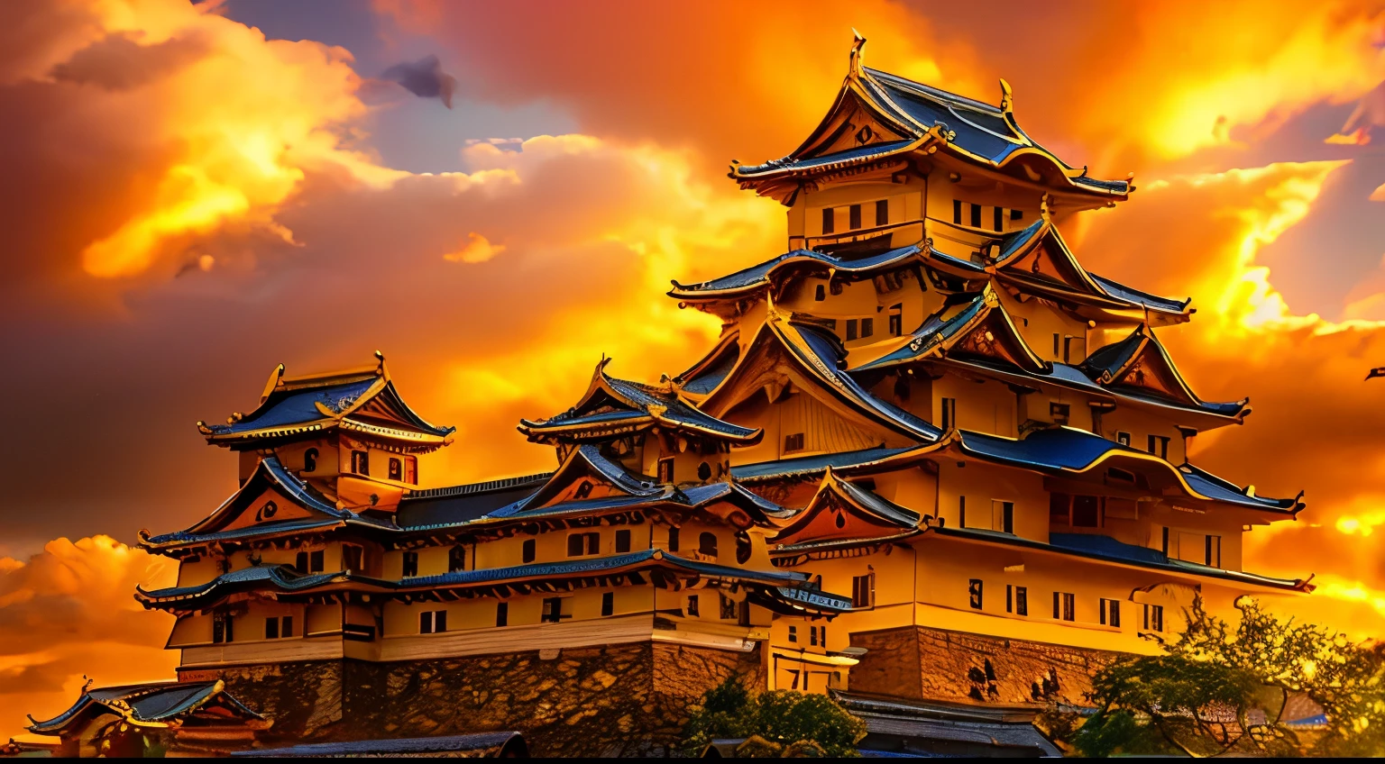 golden tiles、golden exterior wall、gold roof、gold wall、