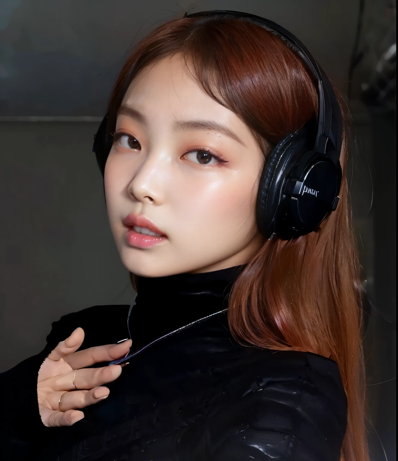 there is a woman With headphones on and a black top, With headphones, ulzzang, portrait of Josie from Blackpink, With headphones, Josie from Blackpink, Sun Yeonjoo, jaeyeon nam, heonhwa choe, korean girl, Jinyoung Shin, He wears black headphones, Blackpink Jennie, beautiful south korean woman, Park from the minute blue eyes