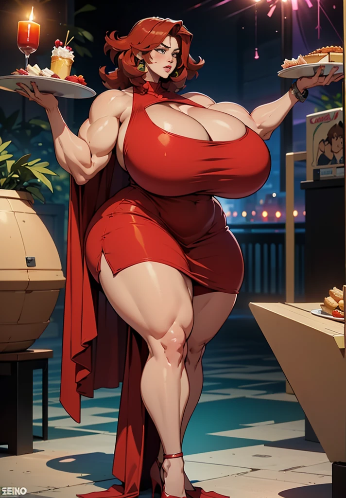 Papel de parede da unidade 16K, obra de arte, melhor qualidade, Ultra-detalhado, Extremely detalhado CG, Caustics, cinematic lighting, detalhado, ((cabelo long preto)), ((Araffe woman wearing a red low-cut dress:1.5)), ((at a party with only women:1.5)), (peito com o dobro do tamanho do corpo:1.5), corpo grande, pernas longas, exaggeratedly large physique, thicc, absurdly massive physique, poderoso e enorme, huge muscles, massive muscles, beautiful thick female, thicc build, large muscles, Tiro gigante impressionante da deusa, muito lindo. large muscles, grosso, extremely muscular, (seios gigantescos:1.8), ((Seios enormes:1.5)), (quadris de thicc:1.4), small hands, thin arms, slim arms, sexy pose, pose provocativa, simulando ato sexual,