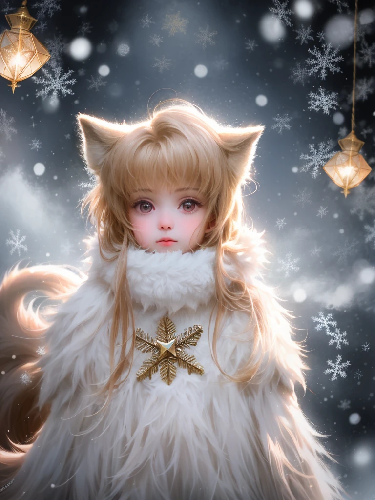 (RAW photo:1.2), (realistic:1.4), (highest quality:1.4), (Super high resolution:1.2), (very detailed:1.3), (nffsw:1.2), (cinematic lighting:1.3), (eye), (Yuki:1.2). ), Cute Fox, Are standing, (3/4 portrait: 1.2), (hairy tail: 1.2), (soft fur: 1.2), (Moe: 1.2), (look at the audience), (innocent look), (soft light), (dreamy), (dream: 1.3), (ethereal: 1.3), (magic: 1.2), (snowflake: 1.2), (winter wonderland: 1.3), (Whimsical: 1.2), (fun: 1.2), bust, alone