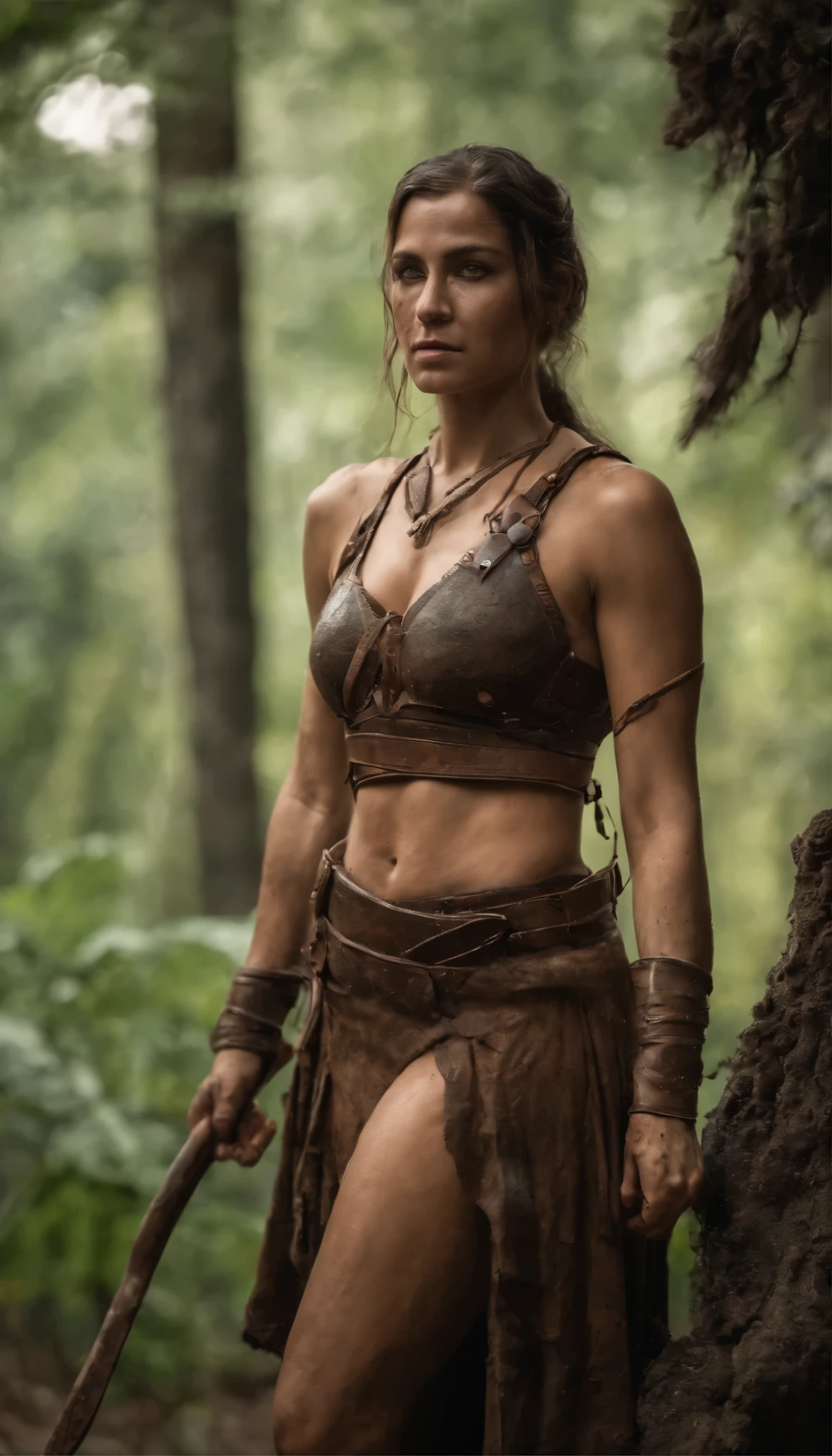 Beautiful Beautiful female warrior of ancient Sparta, full body, wearing a bikini bottom, covered in mud and blood, swinging an axe, hyper realistic image, realism, big breasts, beautiful skin, capturing details, image type: photo, art style: stern look,
camera: Canon EOS-1D X Mark III, shot: close up, 135mm lens, soft HDR lighting, resolution: 4K, professional details, lively ancient roman city background
