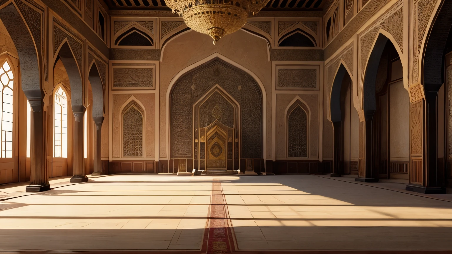 Abbasid Sultan Palace Hall Old Ages Islamic, a throne in the Arabian fancy throne in the depth of middle, ancient page color seats