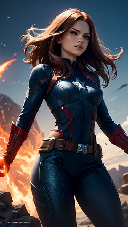 (best quality), (high detail), (perfect body), (marvel comics), (X-Men), (Dark Phoenix), jean Grey from the X-Men comics, (captain America), (marvel), (superhero), HDR, 4k, 3D