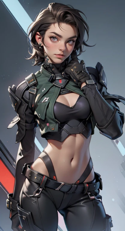 11:23(((Best quality at best: 1.4))),(Unbeatable masterpiece), (hyper HD),(Hyper-realistic 8k CG)、(of clothes'Don't show your waist)(dark colored hair) ((( body))), (((1 girl in))), black skin, 25-year-old American soldier with perfect body,,Beautiful and well-groomed face,muscular body:1.2,detailed solid color jacket, (Pictures from head to thighs), Complex equipment, Dark Green,long trousers,Close-fitting clothes are dark,With white stars and off-white stripes,,,,,Metal electronic parts for armor, Poison tattoos )