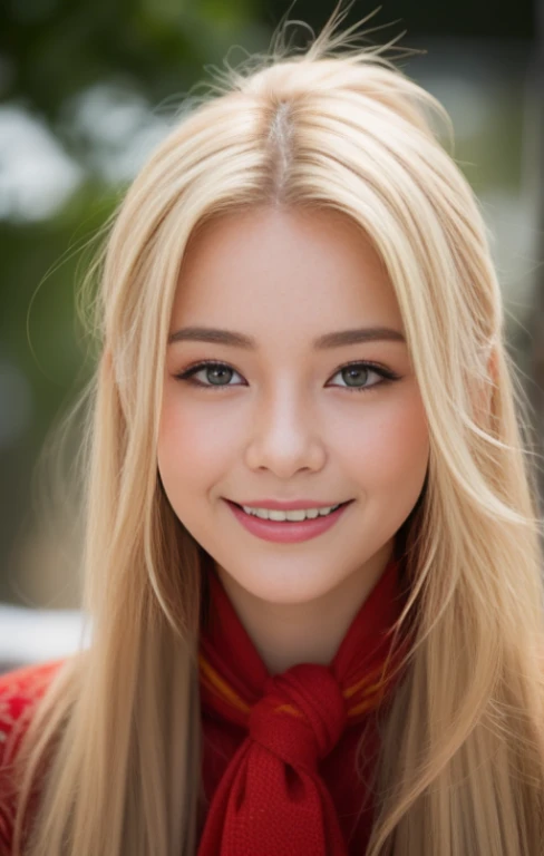 portrait d&#39;une belle femme asiatique, Thai, cheveux blonds, braided hair, hiver, En plein air, neige, fermer, Blond, timide