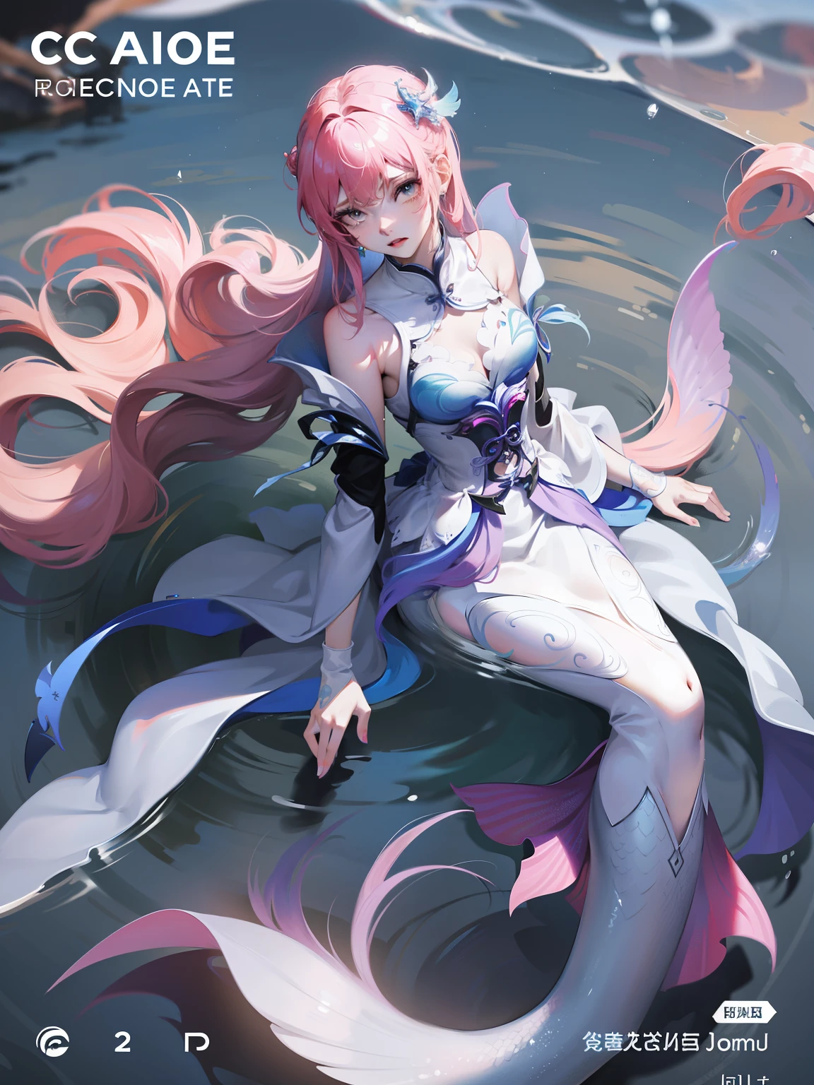 Mermaid with pink hair and white dress floating in water, beautiful mermaid, guweiz, author：Yang Jie, Gurwitz Masterpiece, guweiz style artwork, loish and wop, by Yanjun Cheng, Popular topics on cgstation, wlop style, The art of wlop, Inspired by Ross Tran, inspired by Yanjun Cheng