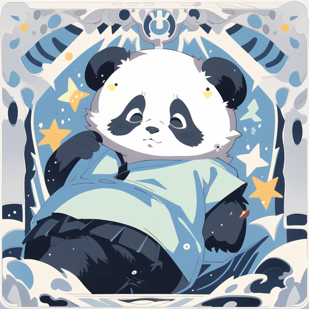 Baby panda,cartoonish style,Furry animals,sleepy-eyed,Lovely, flat color, simple color, tarot card style