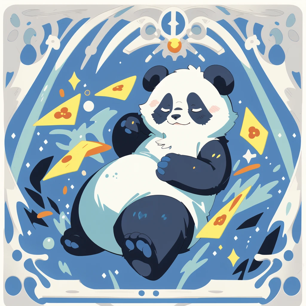 Baby panda,solo, cartoon style,Furry,sleepy-eyed,cute , flat color, simple color, tarot card style