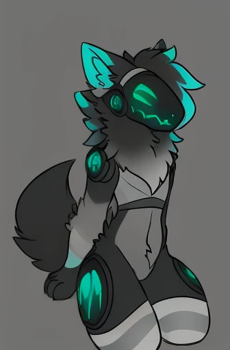 voicemod protogen, striped thighhighs, striped arm warmers, multicolored fur, multicolored hair, white fur, blue fur, black fur,