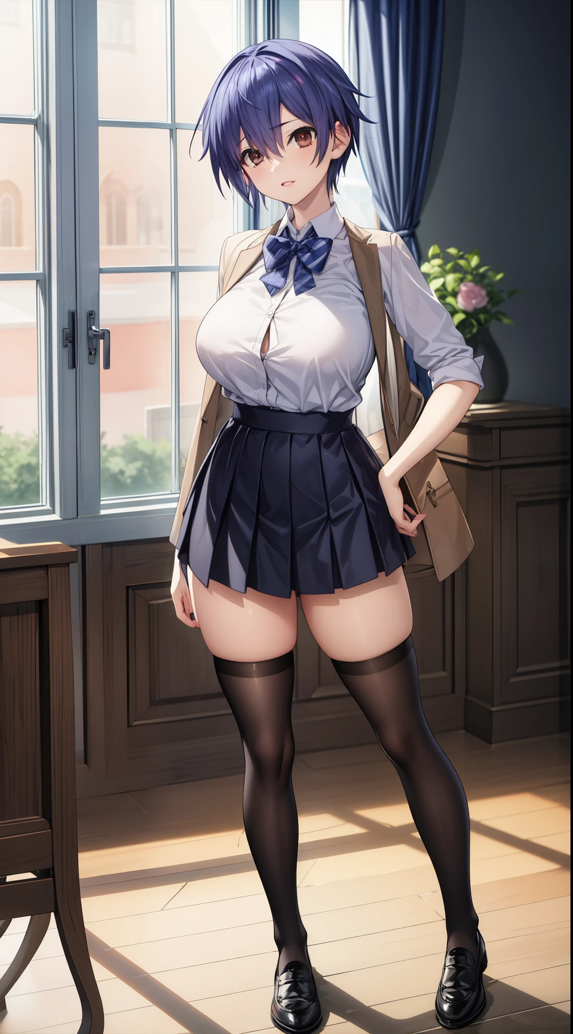 Stable Diffusion prompt: itsuka_shidou

huge breast, short skirt, anime/cartoon character, , 1girl, solo, thigh-highs, ブレザー burezaa (Blazer), bowtie, shoes, loafers, ribbon, standing,

illustration,detailed eyes,detailed lips,best quality,4k,8k,highres,masterpiece:1.2,ultra-detailed,realistic:1.37,HDR,UHD,studio lighting,physically-based rendering,professional,vivid colors,portraits,pink color tones,soft lighting.