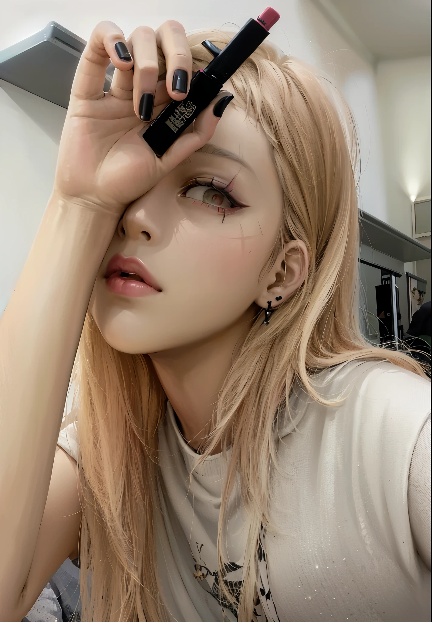 blond woman with long pink hair holding a black pen to her eye, roseanne park of blackpink, jossi of blackpink, blackpink jennie, portrait of jossi of blackpink, cl, popular south korean makeup, lalisa manoban of blackpink, blackpink, ava max, popular korean makeup, ulzzang, jisoo of blackpink, makeup, jisoo from blackpink