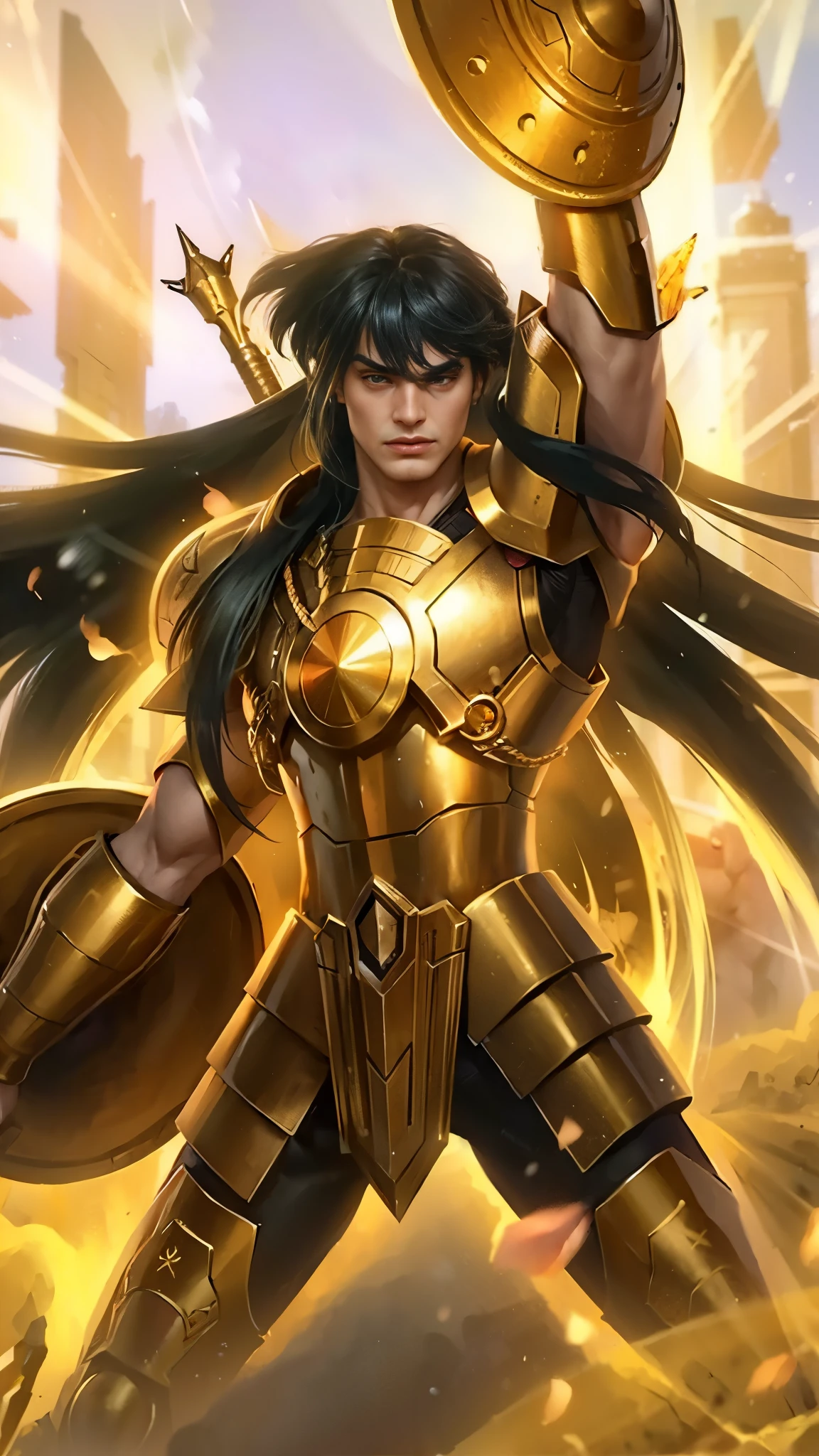 ((male:1.5)),(photorealistic:1.4), best quality, masterpiece, ultra high res, 1man, (detailed face:1.2), (detailed eyes:1.2), (detailed hair:1.2), (detailed clothes:1.2), 4k, (detailed color:1.2),gold armor, long hair, angry