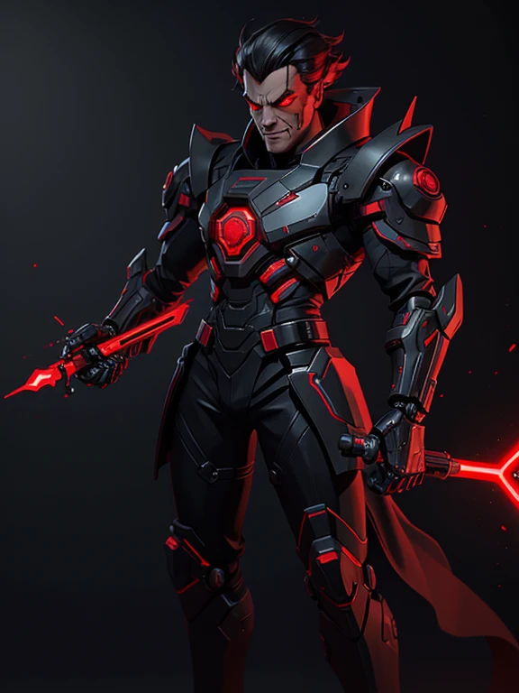 An evil male scientist. His image colors are black and red. He has a special mechanical weapon that has never been seen before.