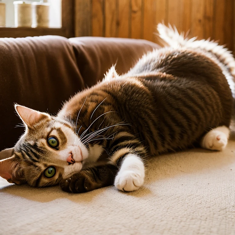 Cat showing cute brown belly