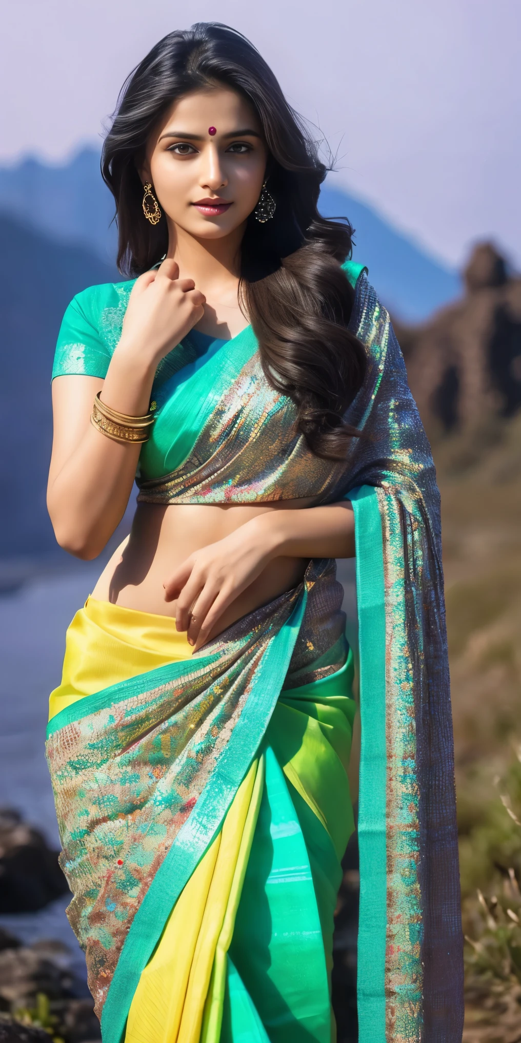 Beautiful young Indian girl in stunning saree beautiful poses 8k hyperrealstic full detailed 