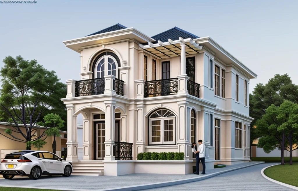 A neoclassic house with an exterior design,{frame checkerboard|column hold|canopies|white color||on balcony}, (curved arch:1.1),{warm led light|3600k|reverse spotlight|into the column of the neoclassical house|exterior wall lights}, (night light), (night view), and white walls. The house bathed in natural nightlight and has warm LED lighting. Super sharp like photos taken with a professional camera, color block wall detail, {Neoclassical iron patterned railing}, (|color block materials| in neoclassic house), Cream color block neoclassic house (((volumetric light))), (|neoclassical cornice|), The focal point of the room the warm LED light with a color temperature of 3600k ,|reverse lights| illuminate the columns around the house, {warm light|neutral color|bright sunlight|midday}, {Best Quality|Masterpiece|best illustration|Photorealism archdaily|award winning design|photorealistic|extreme detail|Stunning|photographic render|High-fidelity|vray render|Eye-catching|Sharp edge render| Sony A7R IV - 61 MP Exmor R CMOS full frame 35mm 61.0 Megapixel}, night, 8k uhd, dslr, soft lighting, high quality, film grain, Fujifilm XT3