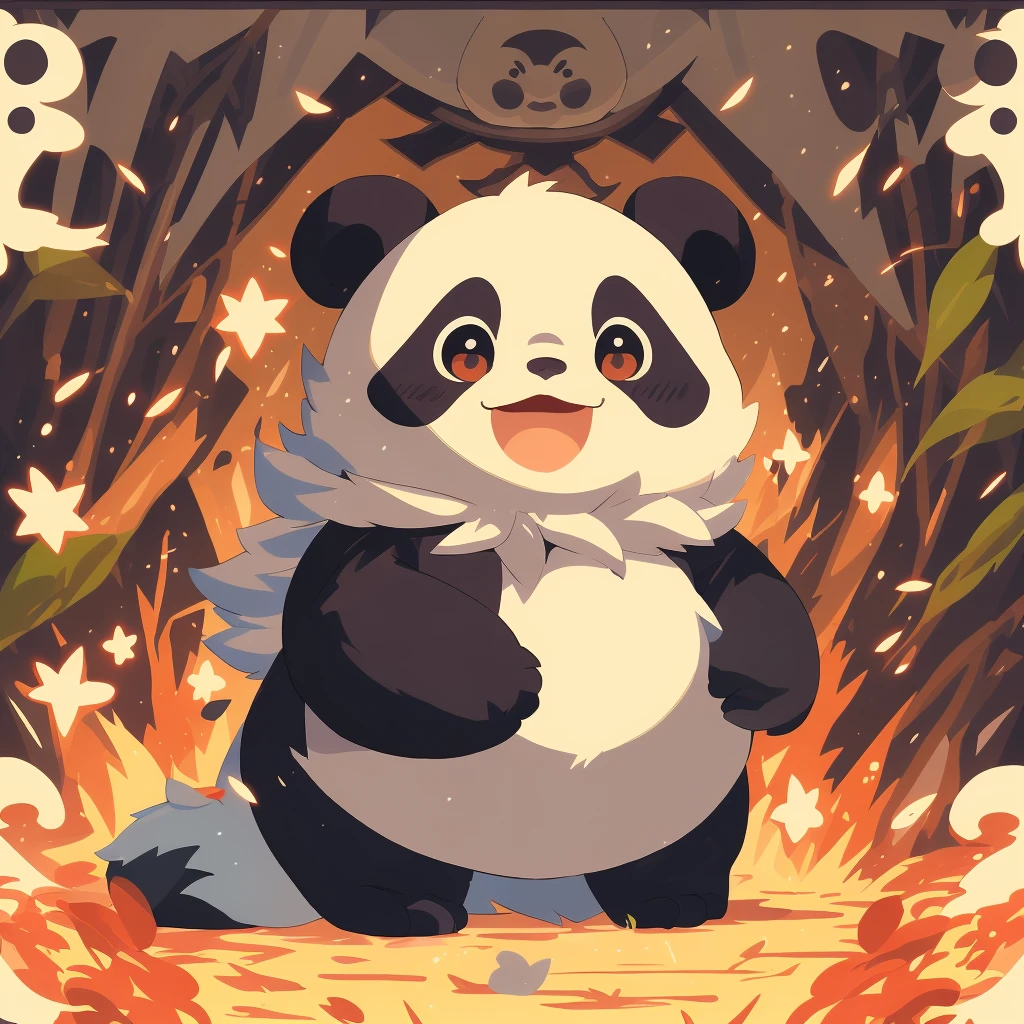 panda,vector style,Furry, cute, happy, Lovely, flat color, simple color, tarot card style