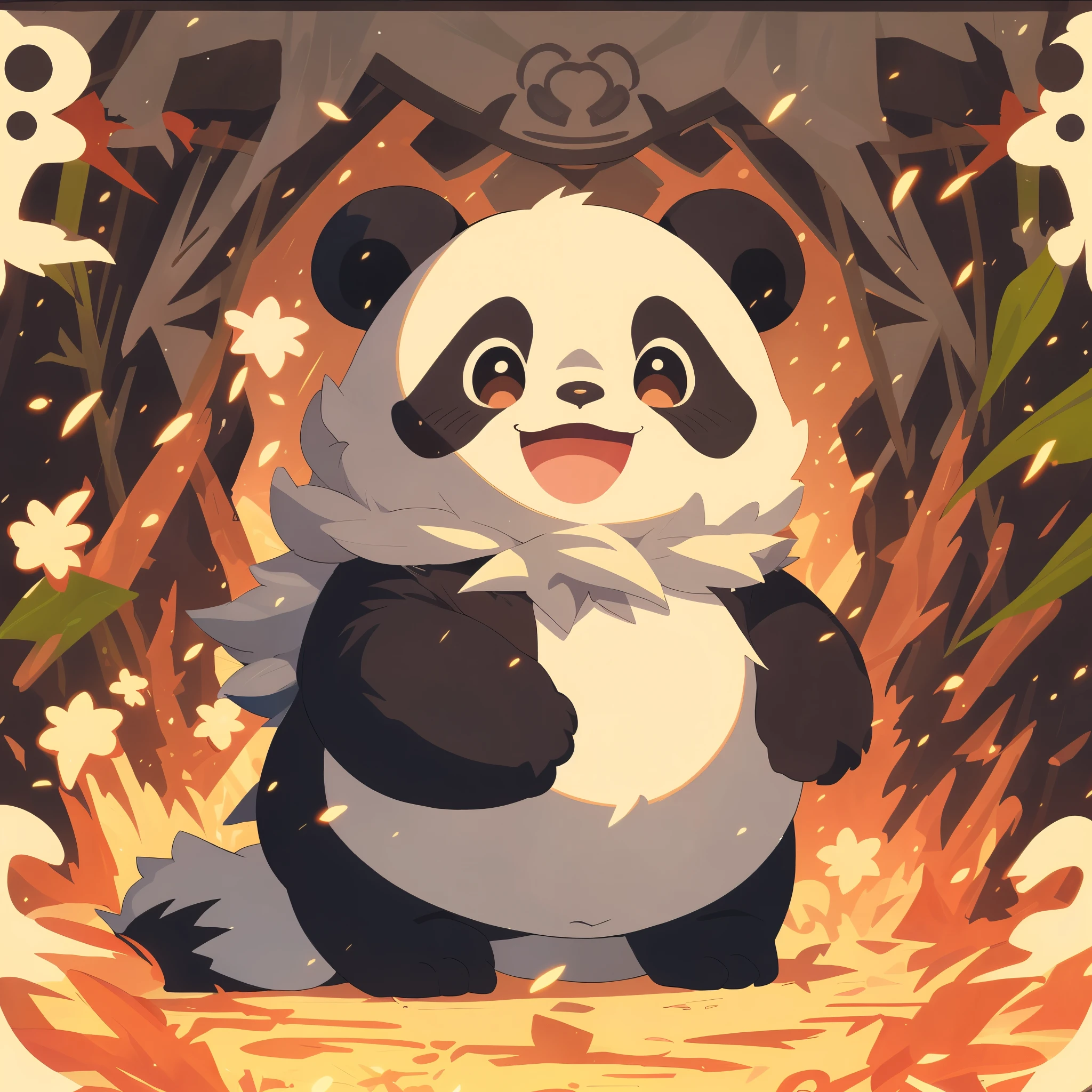 Baby panda，vector style，Furry, cute, happy, Lovely, flat color, simple color, tarot card style