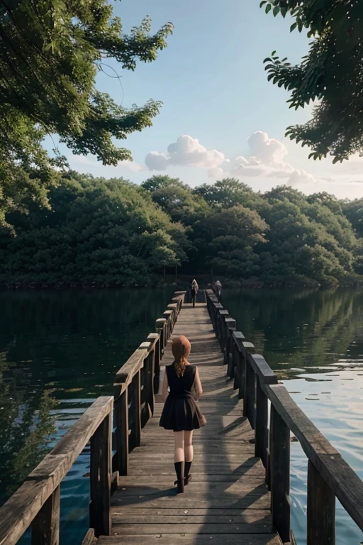 Several people standing on a dock next to a body of water, Screenshots from animated movies, Screenshot of black clover, Today's featured anime stills, anime scene, in animated movies, animation stills, anime yuruying, anime screenshot, Ghibli animation style, yuruying, Still from TV animation