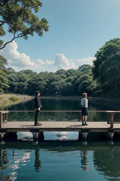 Several people standing on a dock next to a body of water, Screenshots from animated movies, Screenshot of black clover, Today's featured anime stills, anime scene, in animated movies, animation stills, anime yuruying, anime screenshot, Ghibli animation style, yuruying, Still from TV animation