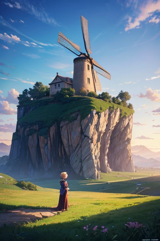 (best quality,4k,8k,highres,masterpiece:1.2),ultra-detailed,(realistic,photorealistic,photo-realistic:1.37), colorful, vibrant, beautifully animated, a group of people standing in front of a windmill in an anime screenshot, a screenshot from an animated movie, dusk ruins explorer, anime scenery, today's featured anime stills, anime countryside landscape, movie still from an animated film, anime screenshot, in an animated movie, anime movie screenshot, anime landscape concept art, Studio Ghibli-style, beautiful anime scenes