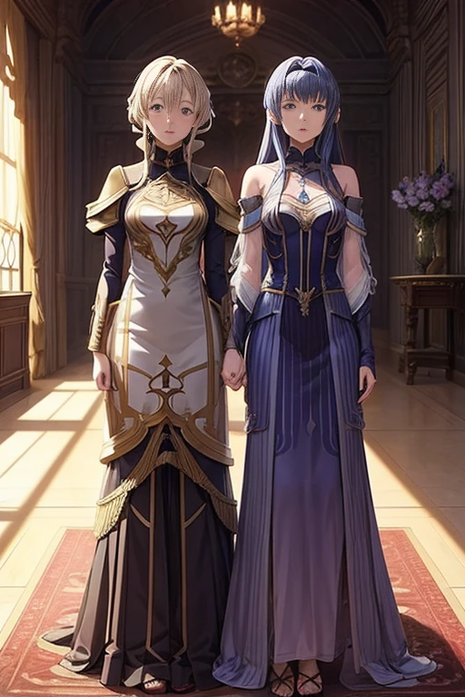 Animation scene of two girls standing in the red carpet room, last exile anime, last exile, Screenshots from animated movies, 2 d CG, anime scene, anime movie scene, in animated movies, anime film still, Violet Evergarden, kinematics, anime screenshot, Mushoku Tensei, Madhouse studio anime style, Animated static screenshots