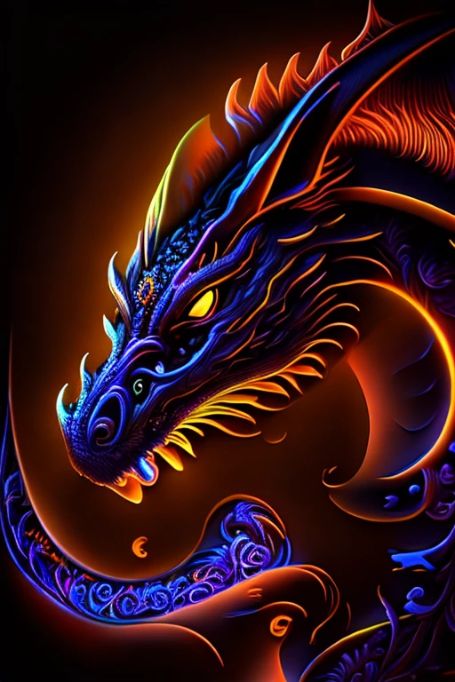 mysterious dragon, Black light painting, Arabesque background, HD