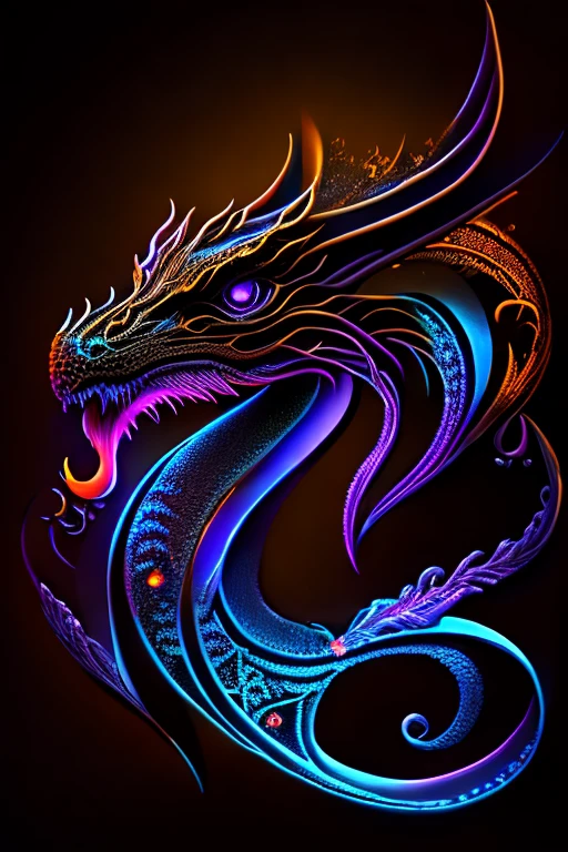 mysterious dragon, Black light painting, Arabesque background, HD