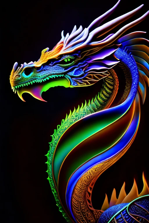 mysterious dragon, Black light painting, Arabesque background, HD