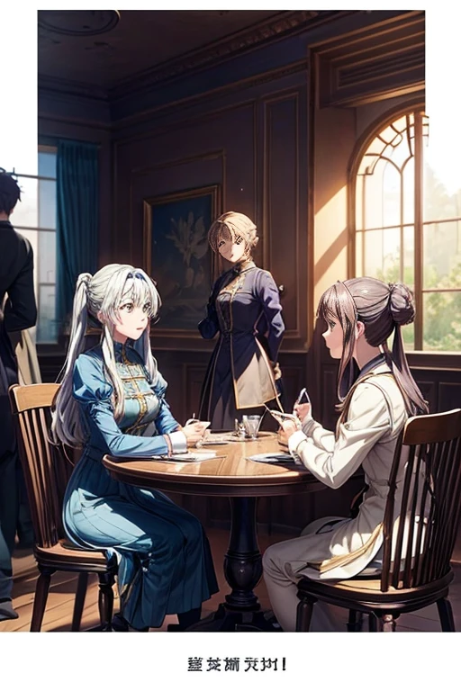 Several people sitting at a table in a room, Violet Evergarden, Today's featured anime stills, Screenshots from animated movies, Animation movie screenshots, anime film still, animation stills, animation still frame, in animated movies, 官方animation stills, Still from TV animation, animation still frame, anime scene, 2 0 1 9 animation screenshots