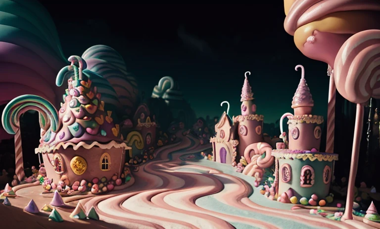 (best quality:1.3), an(Enchanted:1.3) (magic:1.3) (castle), Full background, (candyland:1.5), ice cream, No humans, Fantasy, rainbow, balloon, sharp focus, rich and colorful, (shining:1.2), natural lighting, A piece of cake, candy, atmosphere, (bloom:0.4), pastel colors,