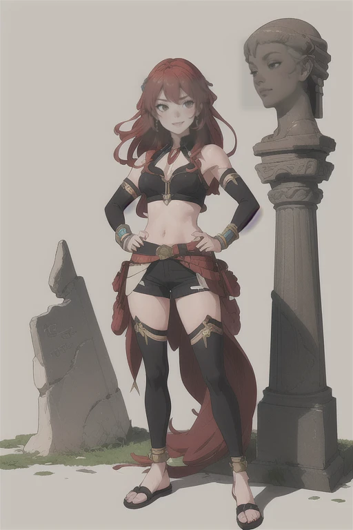 himeko,  Ancient Egyptian Art of a Complex Fantastical stout Sister, =(, Teaching, hyperdetailed, Standing with hand on hip, Funny wrinkles, Anklet, Soul patch, Smug, concept art, (masterpiece, best quality, high quality, highres, ultra-detailed)