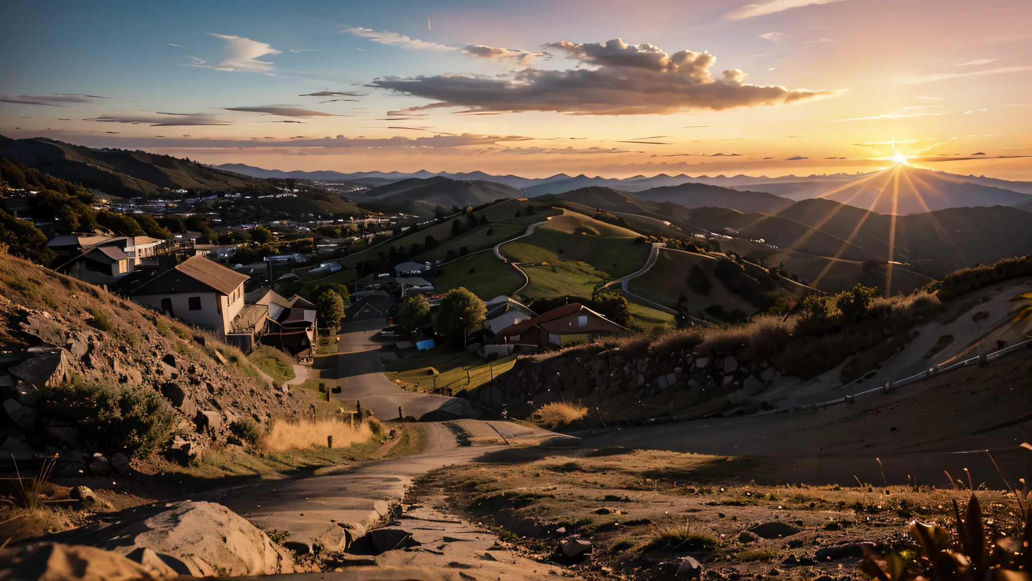 street on top of a mountain hill at sunset