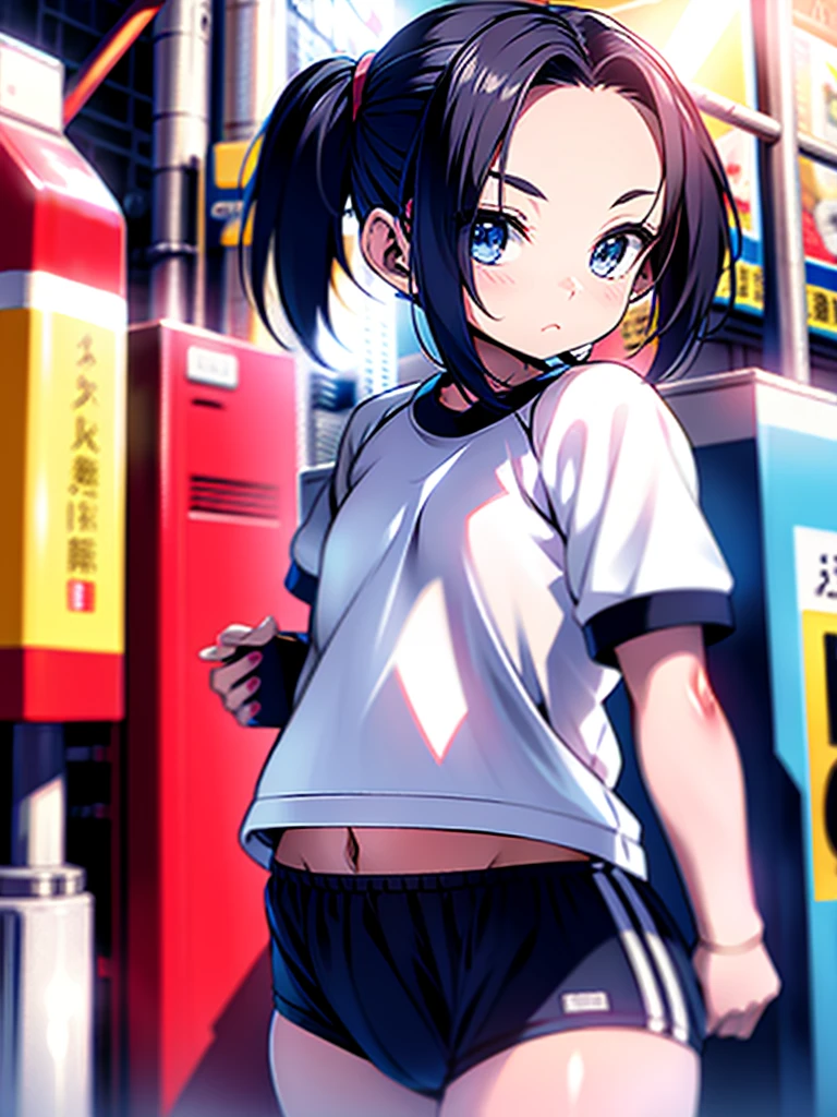 girl walking in ueno, bloomers, White tee shirt, Low twintail, (Forehead), Braid, short hair, 