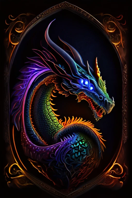 mysterious dragon, Black light painting, Arabesque background, HD