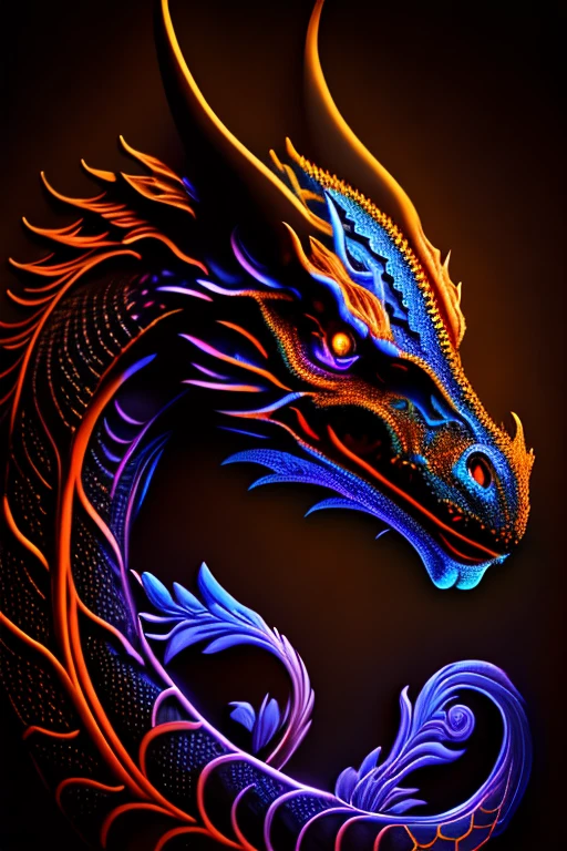 mysterious dragon, Black light painting, Arabesque background, HD