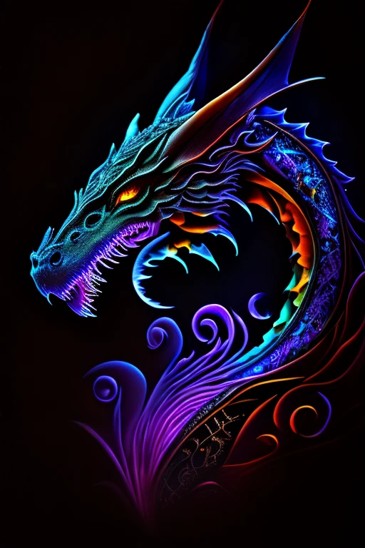 mysterious dragon, Black light painting, Arabesque background, HD