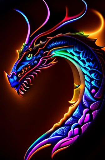 mysterious dragon, Black light painting, Arabesque background, HD