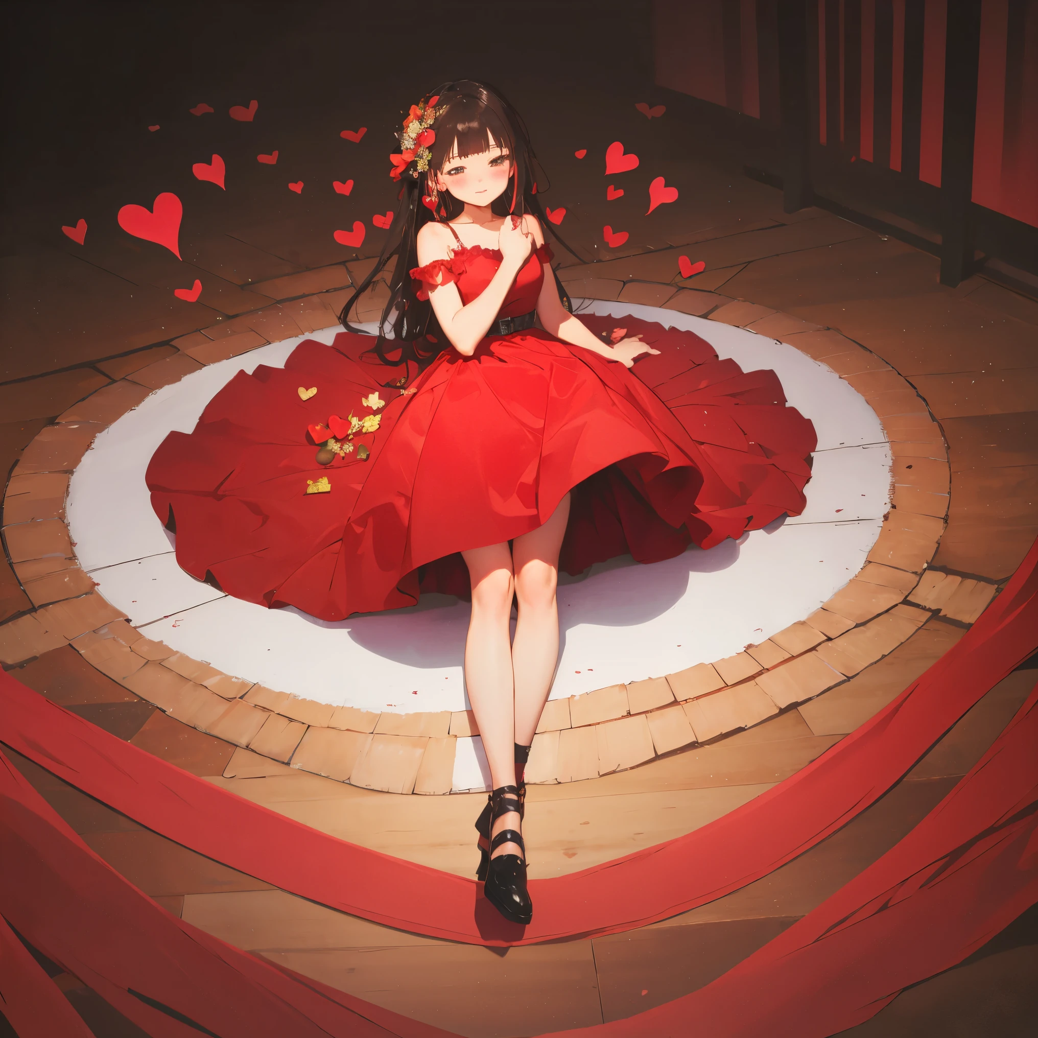 masterpiece, heartbeat, hearts, red dress, girl fall in love, blush