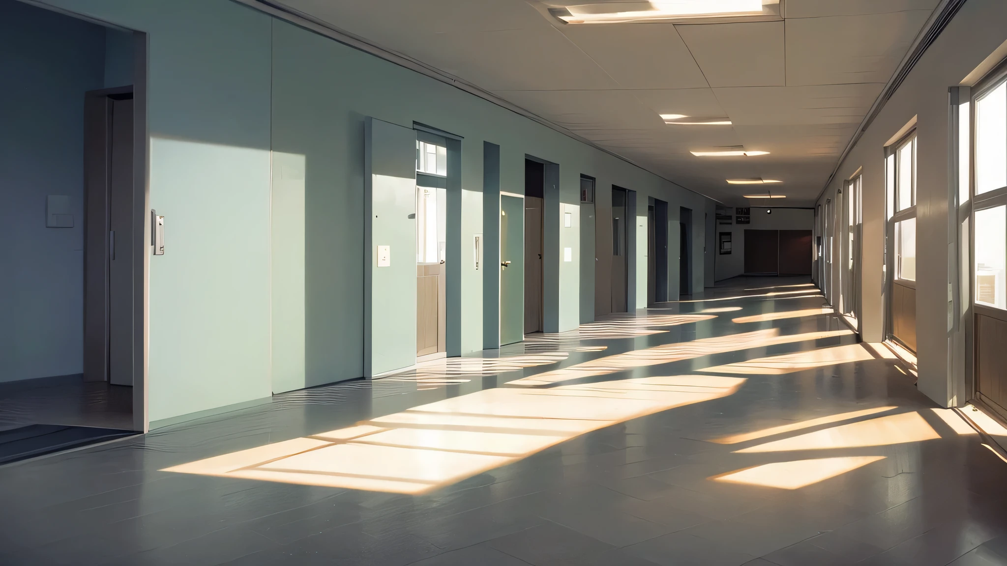 depressing, wide, polish school corridor, ugly,