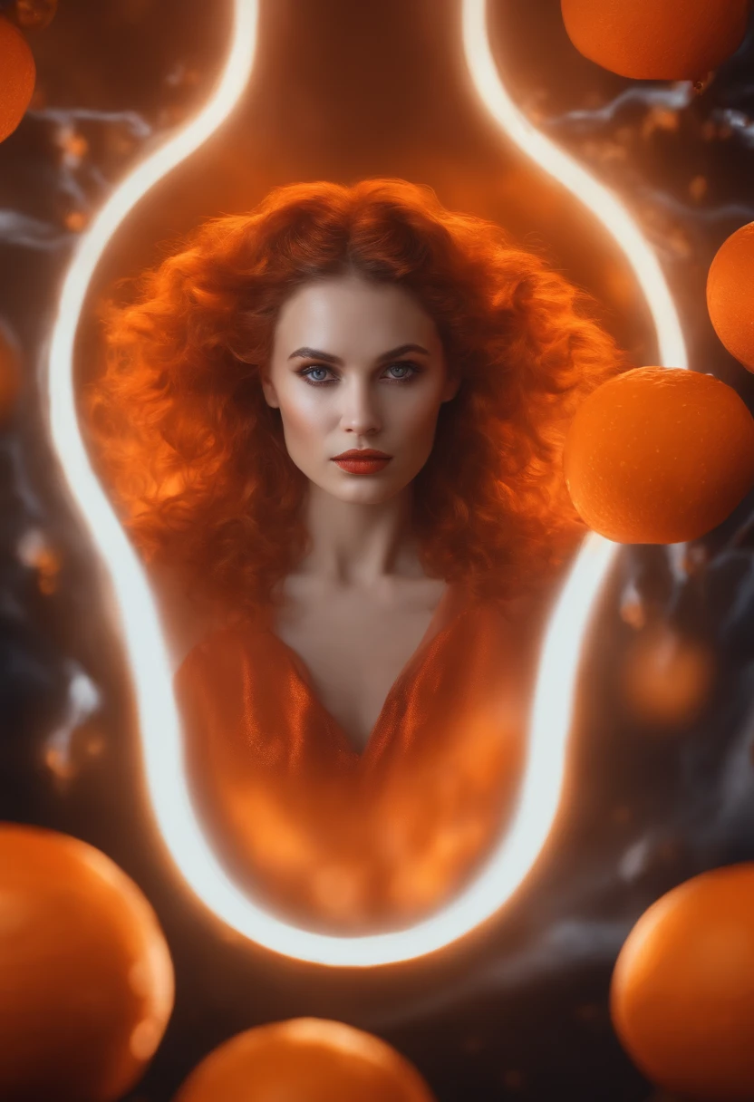 Ultra Realistic, 8k, Fluid Orange Image in Background Flashes and Thunder. Style mythe mystique. Pouvoir et magie.