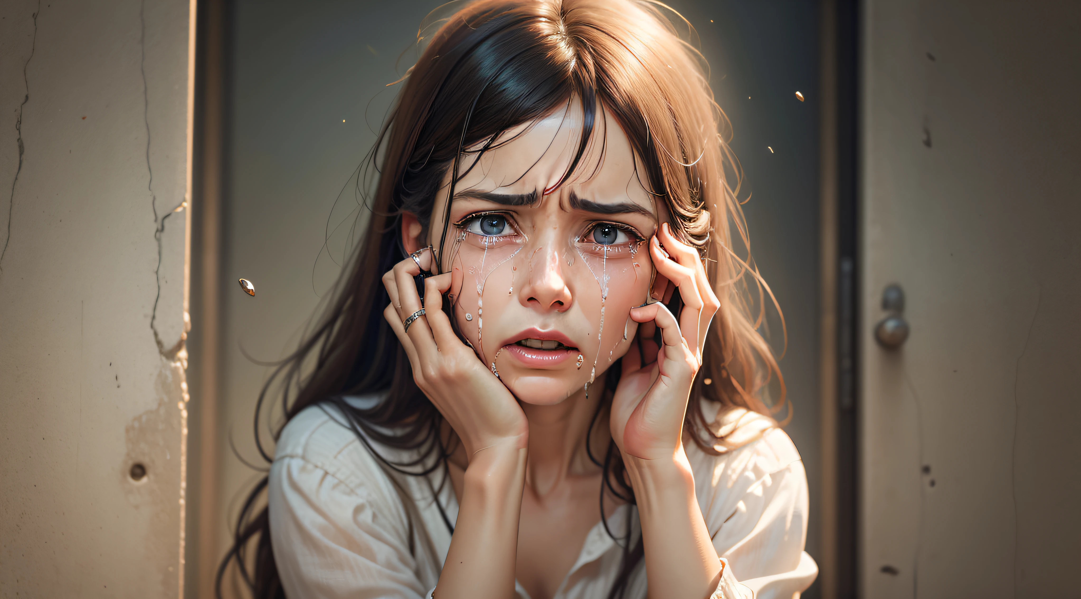 Mulher, choro, face in tears, choro out for help