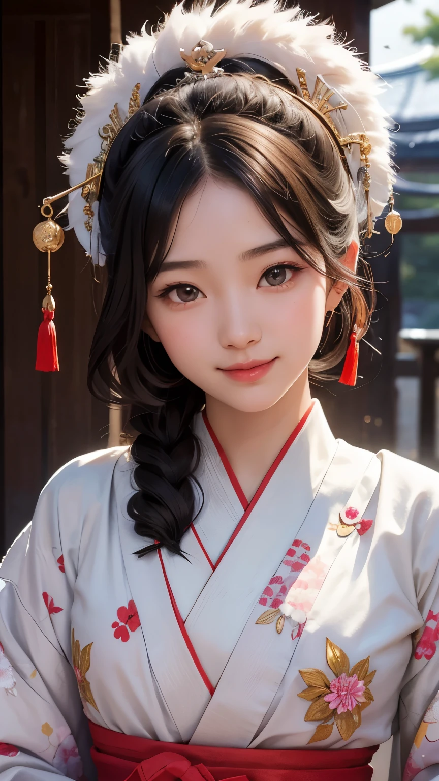 beautiful girl in Japanese Heian Period Costume, front face, photo, an extremely delicate and beautiful, extremely detailed, Amazing, extremely detailed skin, (18 years old:1.2), cute girl, famous Japanese idol, kawaii, fair skin, shiny skin, chin thin, (smile:1.2), cute, young, extremely detailed nose, extremely detailed mouth, cute face, (realistic face:1.2), beautiful views