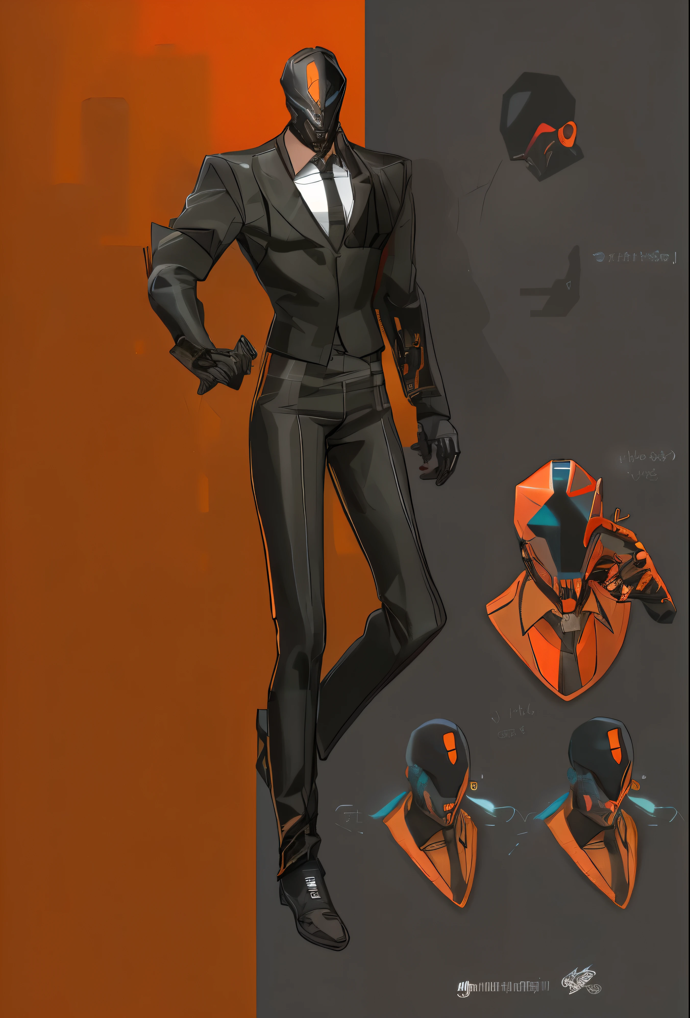 full body guy wearing blazer and wearing cybernatic mask