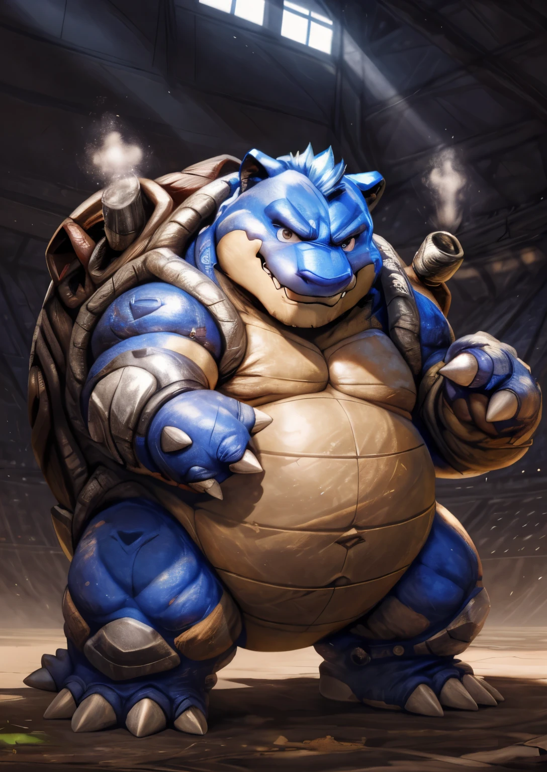 blue genitalia，solo，male people，chubbiness，small fat，Bare-chested，victory pose， solo， Detailed pubic hair， A high resolution，， tmasterpiece，Excessive obesity，Obesity in the extremities，Lift your feet，foot in the air，Correct body proportions，overweight，roadhog，Blastoise