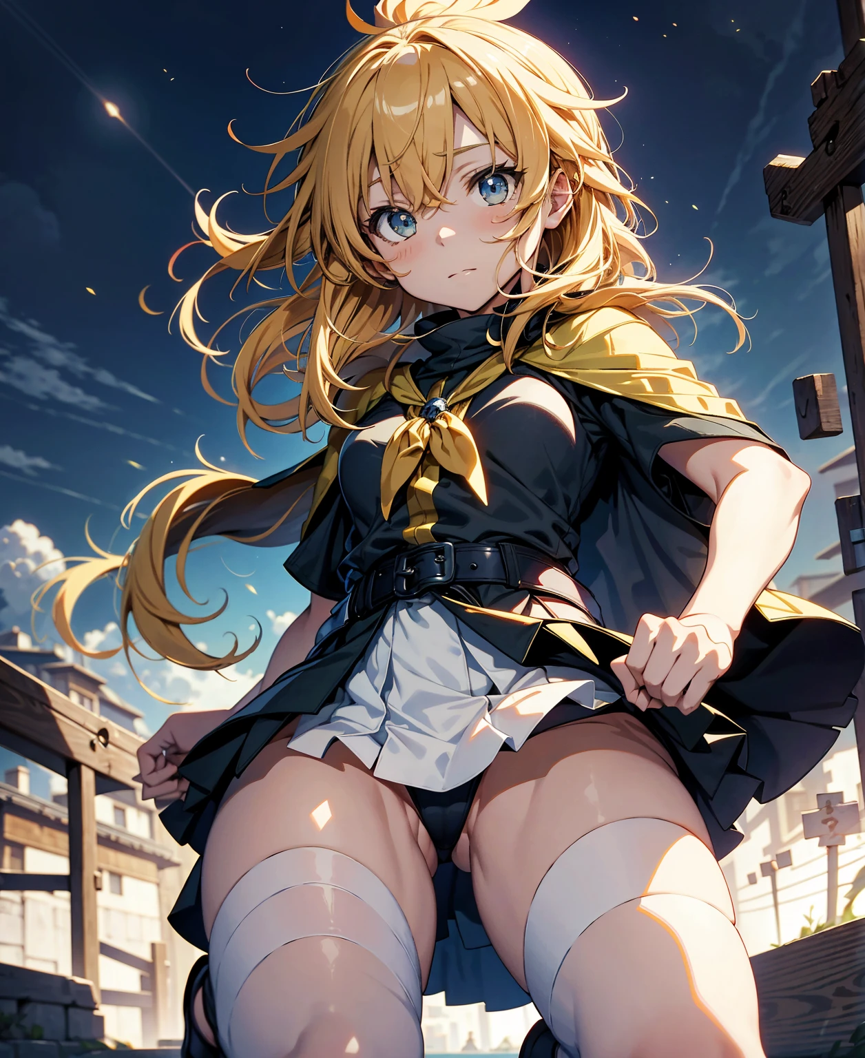 highest quality，T Masterpiece，final solution，Fluffy，非常にcolorful，colorful，female combatant，（kneeling pose）（pointing at your ass）mature woman，dark blue high knot ponytail、tight combat uniform，tight suit，steel city background，night，normal posture，normal posture