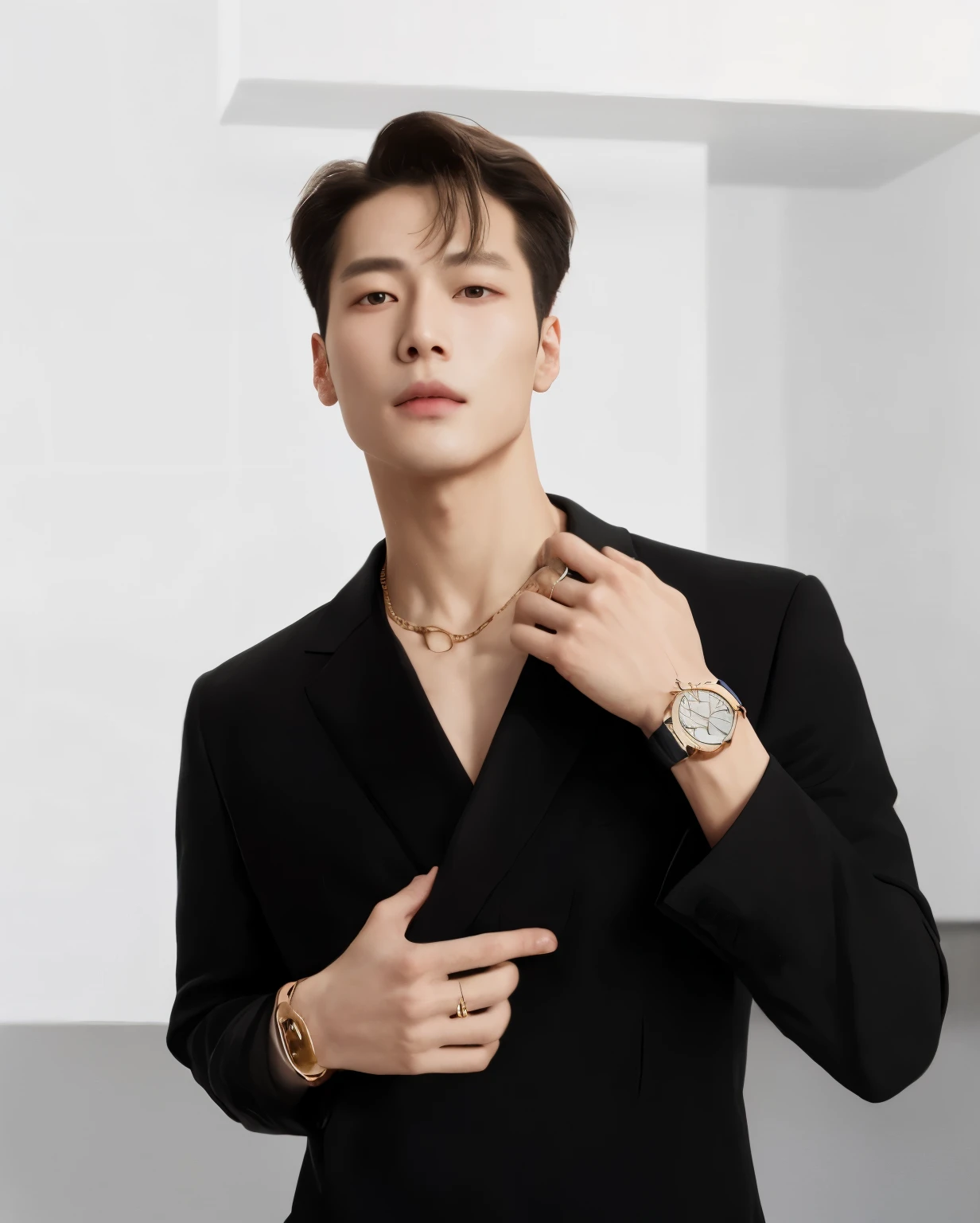 Araffe wearing a black suit and a gold watch, Wonbin Lee, cai xukun, Jung Jaehyun, hyung tae, who is siwoo, Hsiao-ron, Yanjun Chengt, de mim, homem bonito, level, xqc, Steven Jung, inspirado em Victor Wang, 27 anos de idade, hyung tae kim, dado