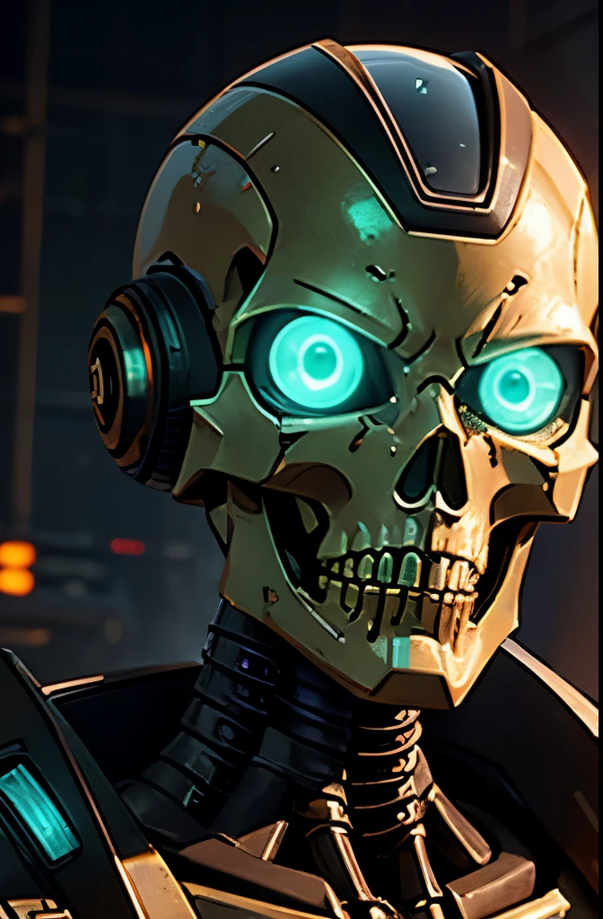 arafed robot glowing green eyes, made in unreal engine 5, portrait of a mech, unreal engine 5 digital art, detailed humanoid, deep cyberpunk mechanoid, death and robots, steampunk robot, cyber steampunk 8 k 3 d, robot skeleton, cyberpunk skeleton, rusty biomechanical cyborg, a rusty robot