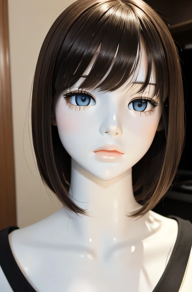 全身mannequin,そのmannequinは美しいです,あのmannequinは17歳です,あのmannequinは韓国人です,mannequinの身長は165cmです,mannequinの色&#39;my face is white.,mannequinの色&#39;The body is pure white.,そのmannequinは茶色の髪をしています(short straight hair,bangs),mannequin has a long, thin face.,mannequinの色&#39;lips are light pink.,mannequin&#39;eye color is black,mannequinはシャツを着ています,mannequin is stroking the computer mouse.
